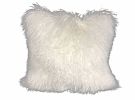 20" Bright White Genuine Tibetan Lamb Fur Pillow With Microsuede Backing