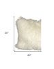 20" Creamy White Genuine Tibetan Lamb Fur Pillow With Microsuede Backing