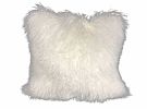 24" Bright White Genuine Tibetan Lamb Fur Pillow With Microsuede Backing