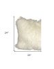 24" Creamy Genuine Tibetan Lamb Fur Pillow With Microsuede Backing