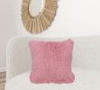 24" Pink Genuine Tibetan Lamb Fur Pillow With Microsuede Backing