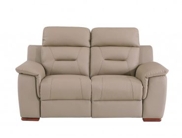 67" Beige And Brown Faux Leather Manual Reclining Love Seat