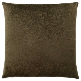 18" X 18" Dark Green Velvet Polyester Floral Zippered Pillow