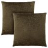 Set Of Two 18" X 18" Dark Green Velvet Polyester Floral Zippered Pillow