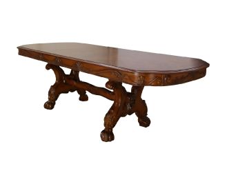 46" Dark Brown Free Form Solid Wood Double Pedestal Base Dining Table