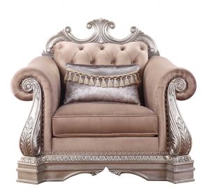 42" Cherry Blossom Pink And Gray Velvet Tufted Chesterfield Chair