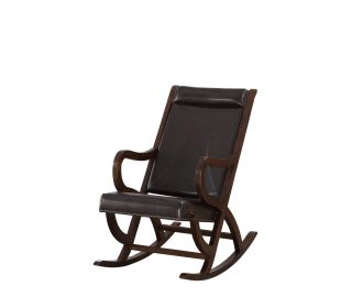 Espresso Brown Faux Leather With Walnut Finish Rocking Chair