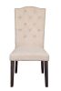 Set of Two Tufted Beige And Espresso Upholstered Linen Dining Side Chairs