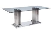 39" Clear And Silver Glass And Stainless Steel Trestle Base Dining Table