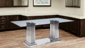 39" Clear And Silver Glass And Stainless Steel Trestle Base Dining Table