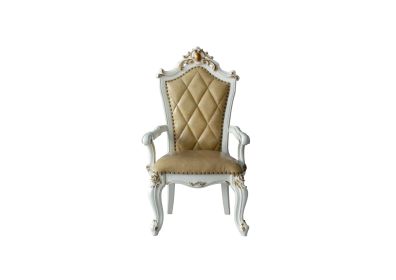 Set Of Two 27" Brown And White Faux Leather Tufted Side Chair