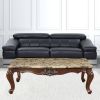 34" Brown And Dark Brown Genuine Marble And Solid Wood Free Form Coffee Table