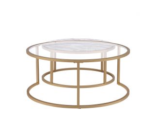 36" Clear And Gold Glass And Iron Round Nested Coffee Tables