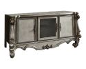 21" X 74" X 31" Antique Platinum Wood Poly Resin Glass Tv Console