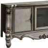 21" X 74" X 31" Antique Platinum Wood Poly Resin Glass Tv Console