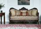 39" Beige Polyester Blend Floral Sofa And Toss Pillows With Dark Brown Legs