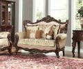 70" Beige and Brown And Brown Polyester Blend Damask Loveseat and Toss Pillows