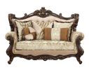 70" Beige and Brown And Brown Polyester Blend Damask Loveseat and Toss Pillows