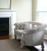 55" Ivory Velvet Curved Floral Sofa And Toss Pillows With Gray Legs