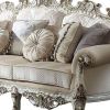 36" Gray Polyester Blend Curved Floral Sofa And Toss Pillows With Pearl Legs