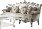 36" Gray Polyester Blend Curved Floral Sofa And Toss Pillows With Pearl Legs