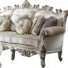 36" Gray Polyester Blend Curved Floral Sofa And Toss Pillows With Pearl Legs