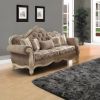 35" Gray Velvet Floral Sofa And Toss Pillows With Beige Legs