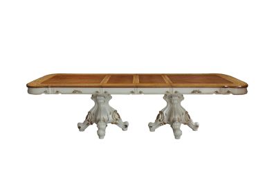 49" Brown And White Solid Wood Double Pedestal Base Dining Table