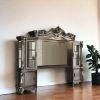 21" X 118" X 95" Antique Platinum Wood Poly Resin Glass Entertainment Center