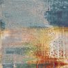 8'X11' Blue Rust Orange Machine Woven Abstract Brushstrokes Indoor Area Rug