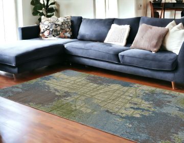 8'X11' Green Blue Machine Woven Abstract Indoor Area Rug