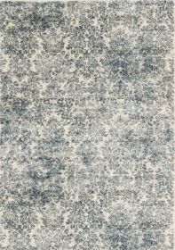 8'X11' Ivory Blue Machine Woven Damask Indoor Area Rug