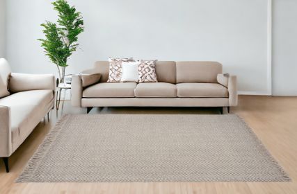 8'X10' Oatmeal Beige Hand Woven Herringbone Indoor Area Rug