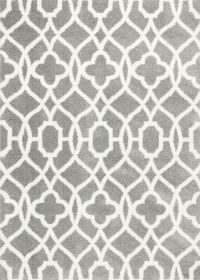 8'X11' Grey Ivory Machine Woven Ogee Indoor Shag Area Rug