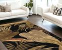 8'X11' Midnight Black Hand Tufted Tropical Leaves Indoor Area Rug