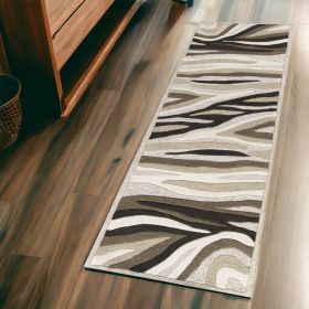 2' X 7' Natural Abstract Waves Wool Runner Rug