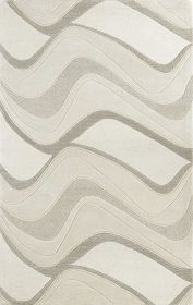 3'X5' Ivory Hand Tufted Abstract Waves Indoor Area Rug