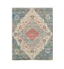 5' x 7' Blue and Beige Medallion Hand Woven Distressed Area Rug