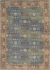 5' x 7' Blue and Beige Floral Hand Woven Distressed Area Rug