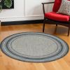 8' Grey Denim Machine Woven Uv Treated Bordered Indoor Outdoor Round Area Rug