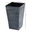 Set of 3 - Grey Faux Rattan Plastic Tall Large Flower Pots