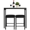 Modern 3-Piece Dining Set White Faux Marble Table-Top and 2 Black Chairs Stools