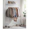 Heavy Duty White Metal Garment Rack Clothes Hanging Bar on Wheels