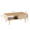 41.34" Rattan Coffee table; sliding door for storage; solid wood legs; Modern table for living room ; natural