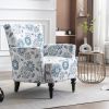 Armchair Modern Accent Sofa with Linen surface,Leisure Chair with solid wood feet for living room bedroom Studio,White Blue