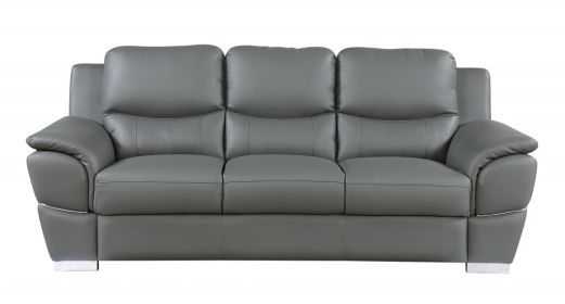 85" Gray And Silver Leather Sofa