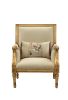 33" Beige And Gold Arm Chair And Toss Pillow